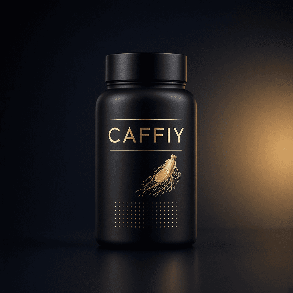Caffiy Ginseng Tribulus Root Capsules, capsule bottle