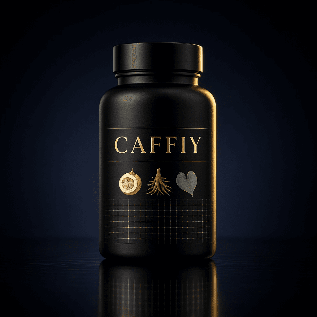 Caffiy Maca Ashwagandha Epimedium, capsule bottle