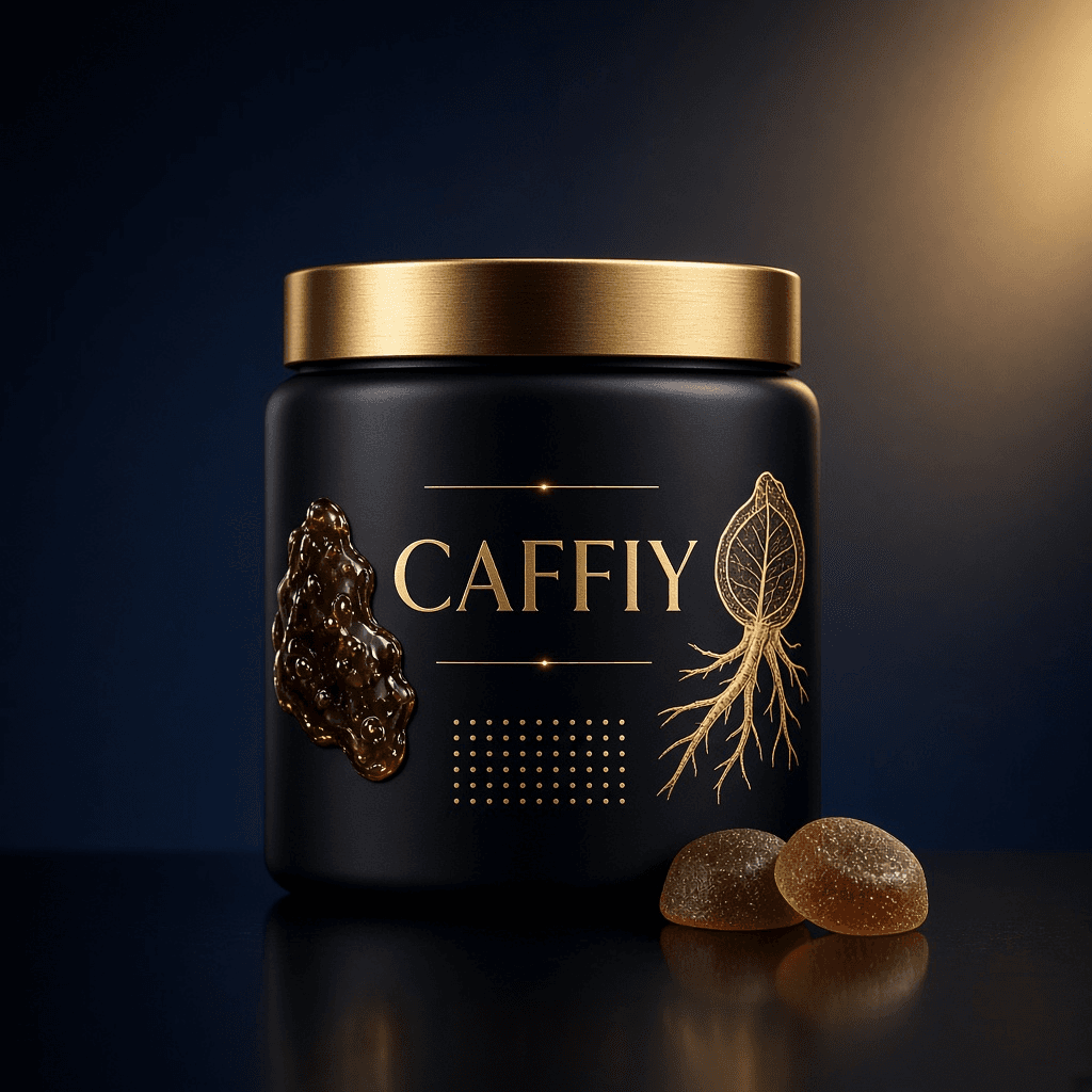 Caffiy Shilajit Tongkat Ashwagandha Gummies, gummy jar