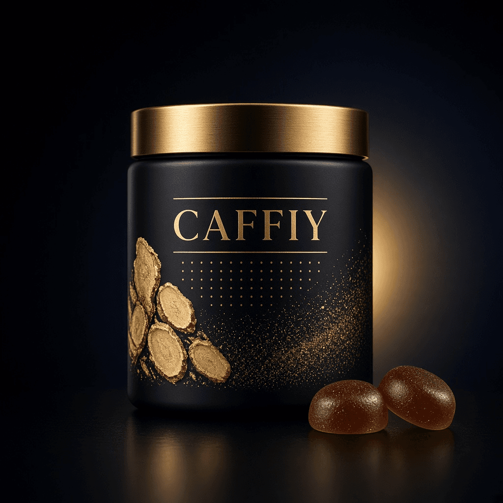 Caffiy Shilajit Ginseng Maca Gummies, gummy jar