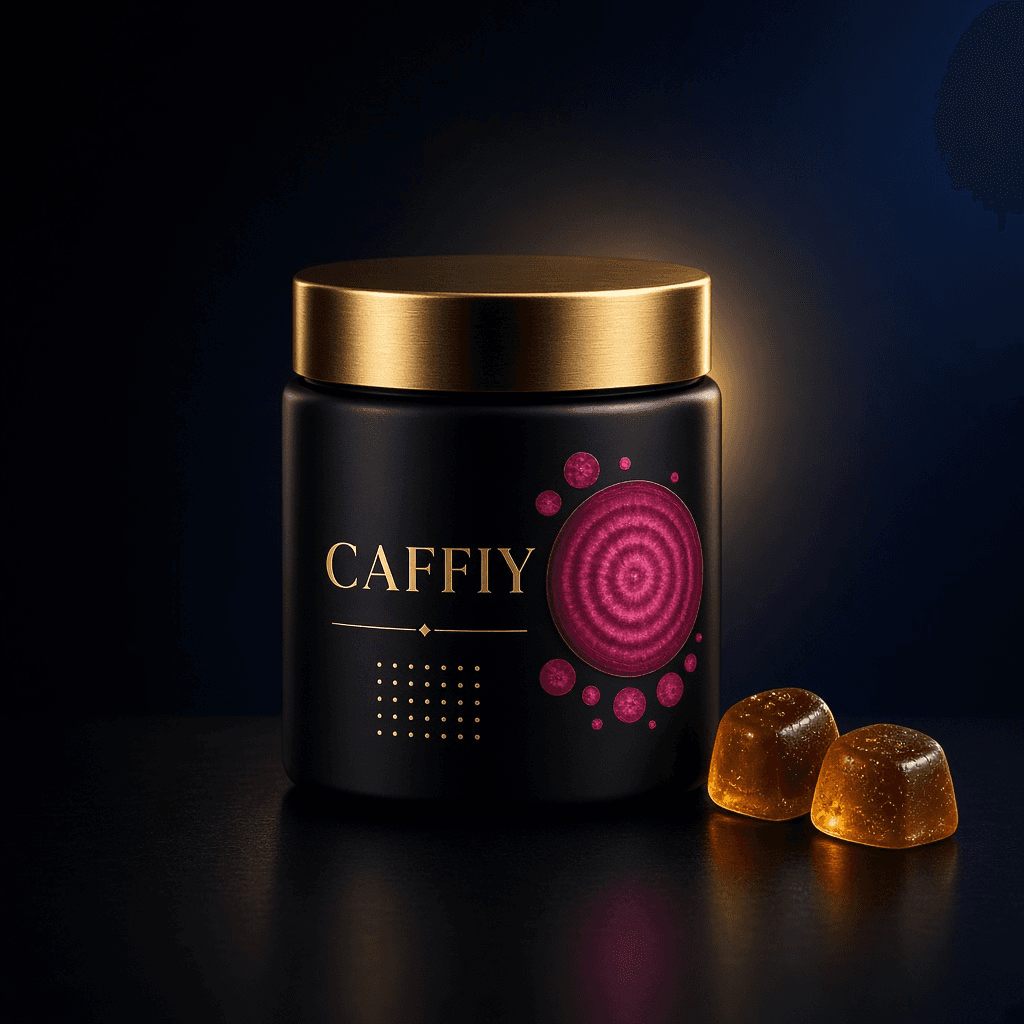 Caffiy Shilajit Beet Root Gummies, gummy jar