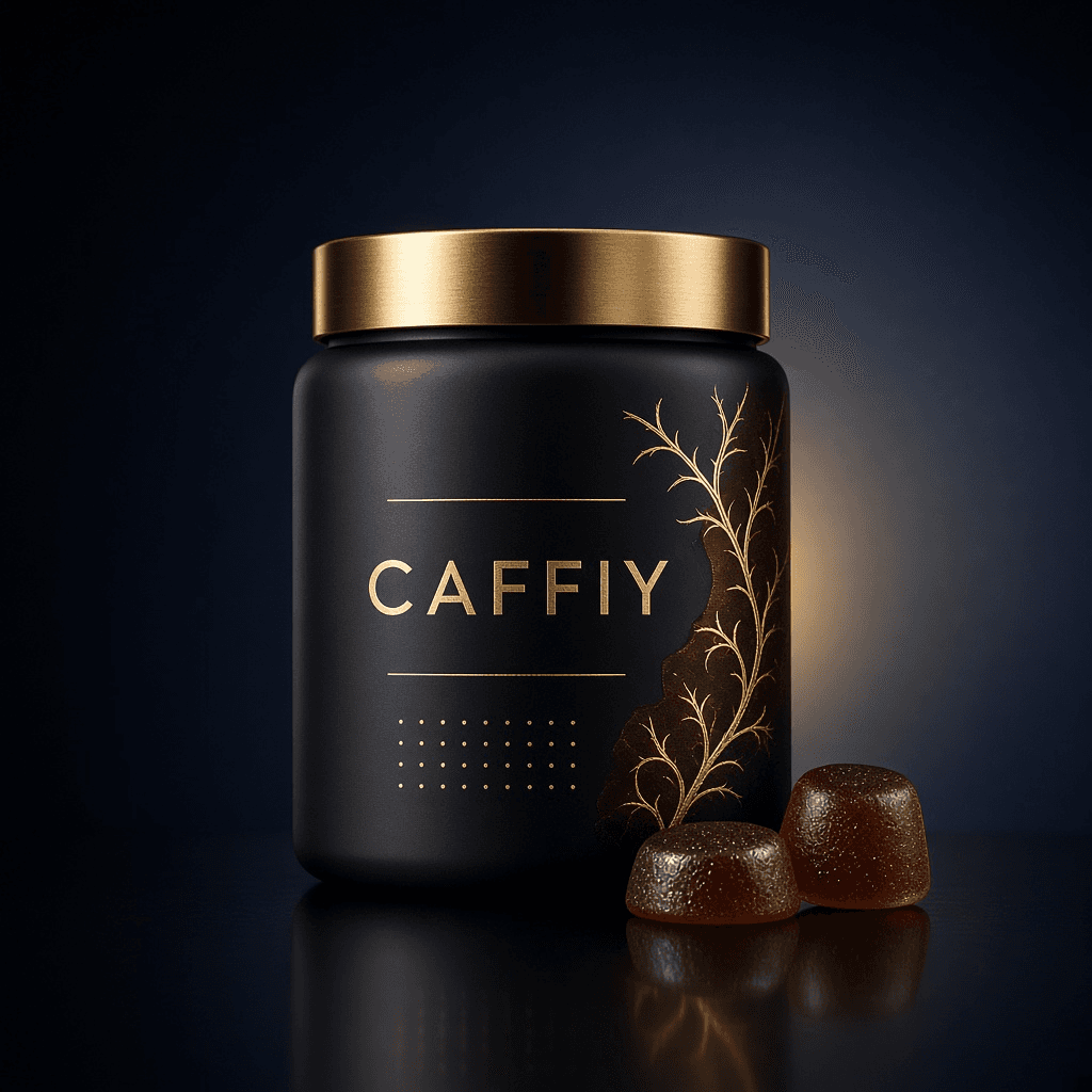 Caffiy Shilajit Tribulus Musli Gummies, gummy jar
