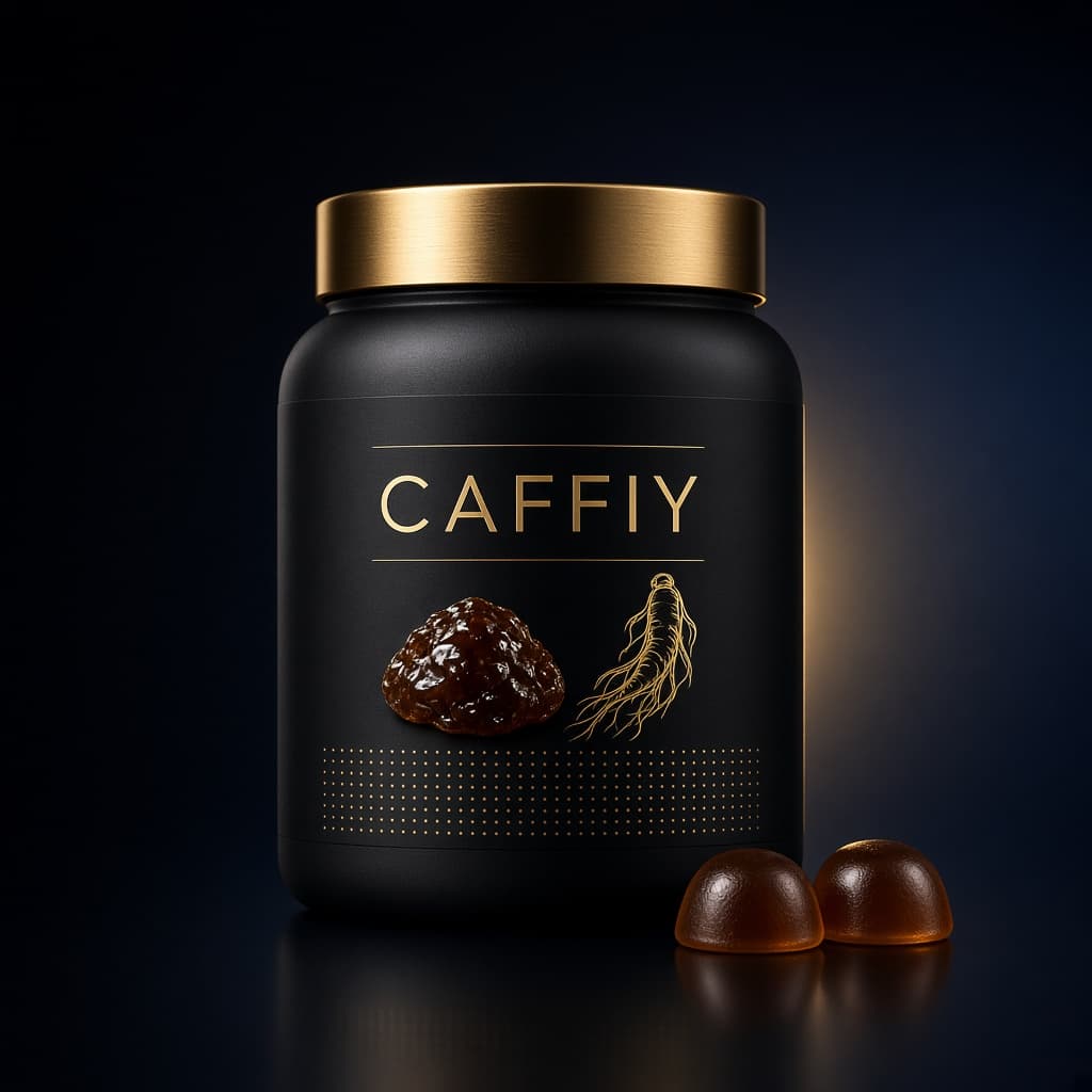 Caffiy Shilajit Black Pepper Ginseng Gummies, gummy jar