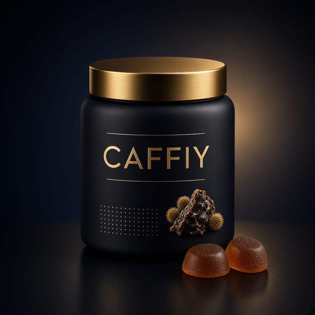 Caffiy Shilajit Tribulus Maca Gummies, gummy jar
