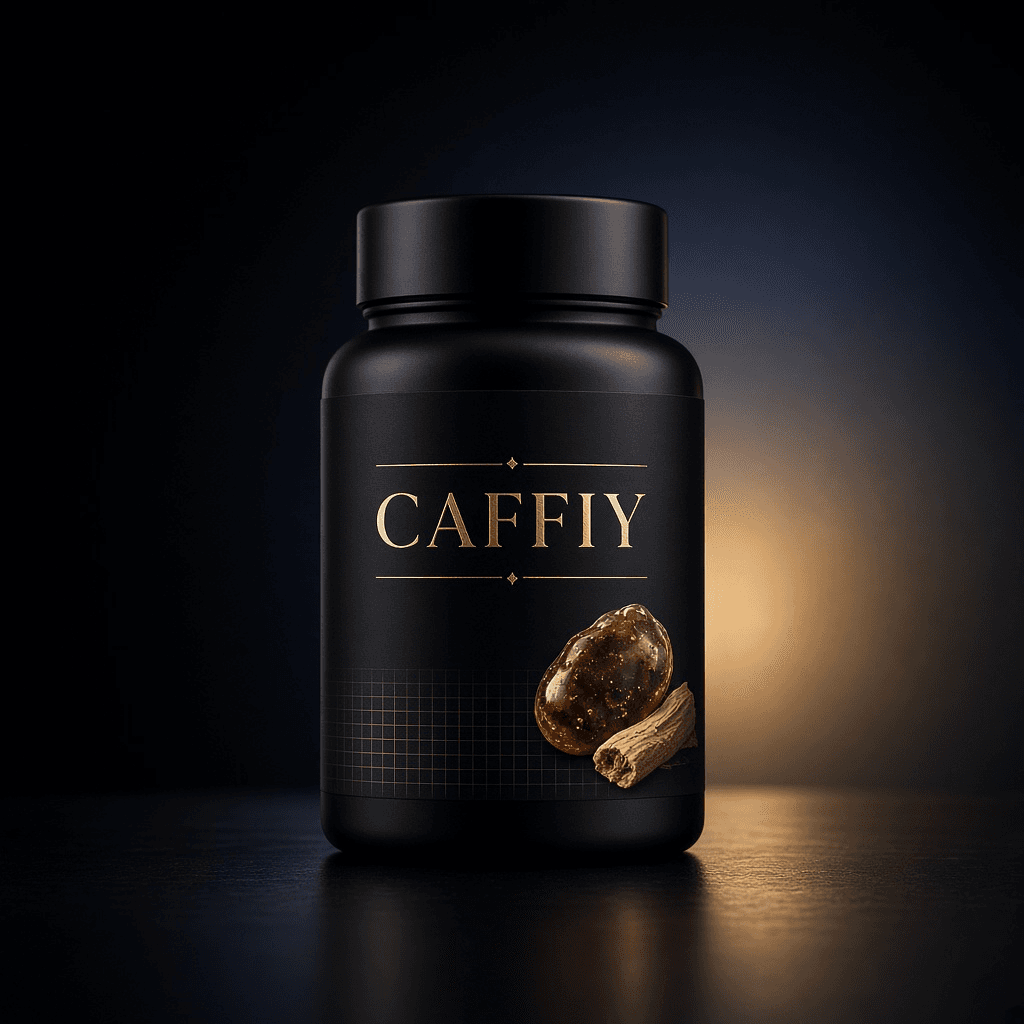 Caffiy Shilajit Ashwagandha Tablets, tablet bottle