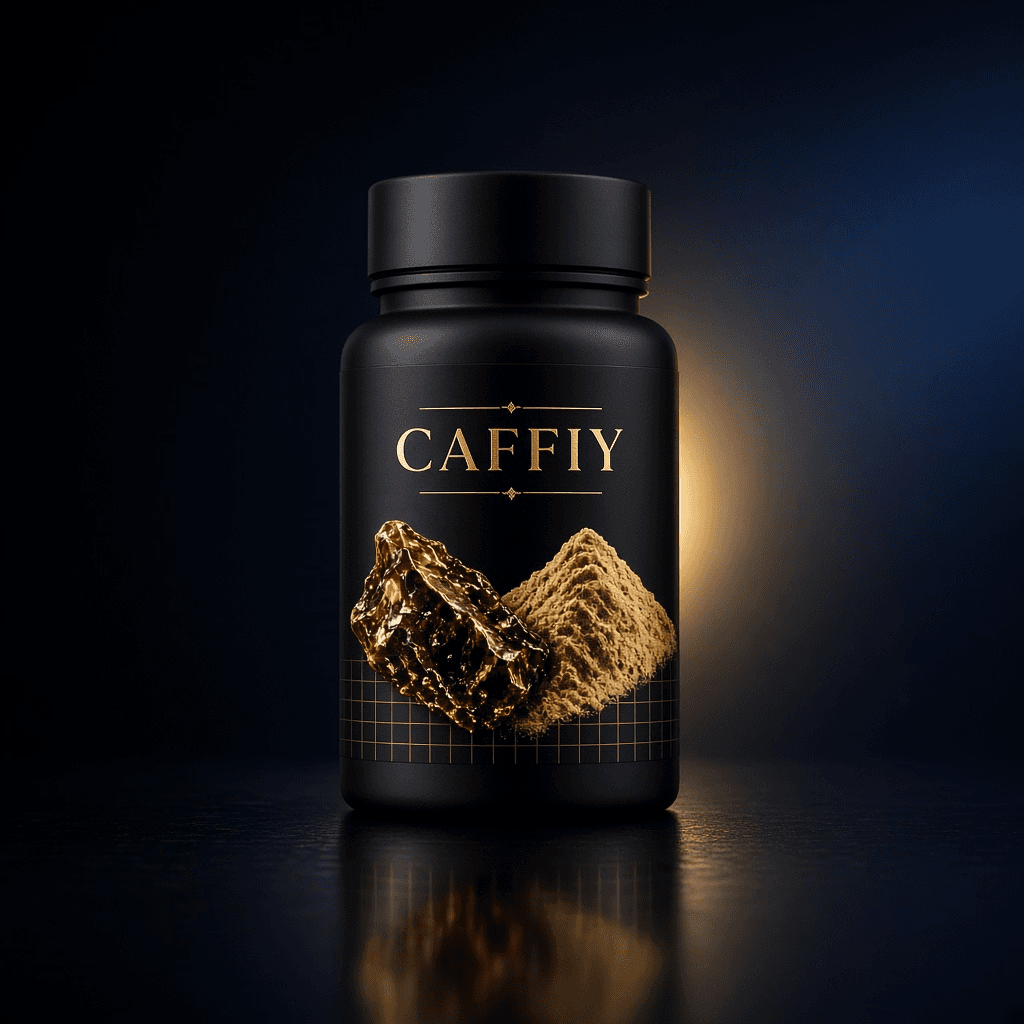 Caffiy Shilajit Maca Ashwagandha Tablets, tablet bottle